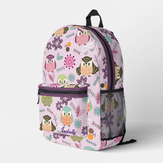 Owl Pink Bedruckter Rucksack (Rückseitige Ecke Rechts)