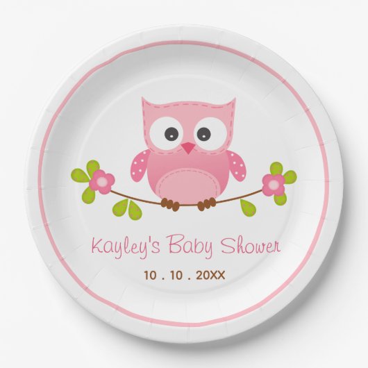 Owl Pink (Girl) Babydusche Teller (Vorderseite)