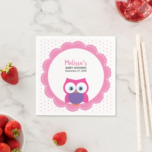 Owl Pink Girl Sweet Adorable expressive Augen Serviette (Beispiel)