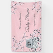 Owl Pink Glitzer Cherry Blossom Baby  Banner (Vertikal)