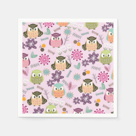 Owl Pink Napkins Serviette