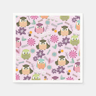 Owl Pink Napkins Serviette