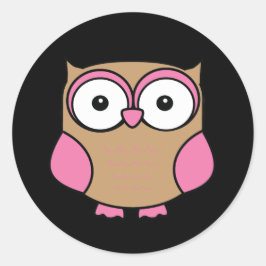 Owl Pink und Tan Runder Aufkleber