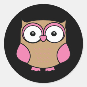 Owl Pink und Tan Runder Aufkleber
