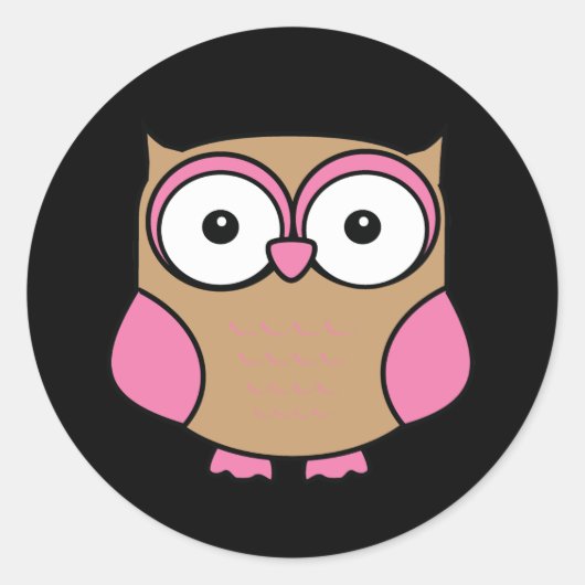 Owl Pink und Tan Runder Aufkleber (Vorderseite)