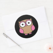 Owl Pink und Tan Runder Aufkleber (Umschlag)