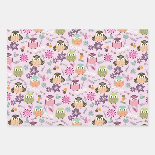 Owl Pink Wrackpapier Geschenkpapier Set (Vorderseite 2)