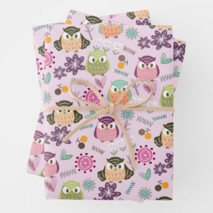 Owl Pink Wrackpapier Geschenkpapier Set