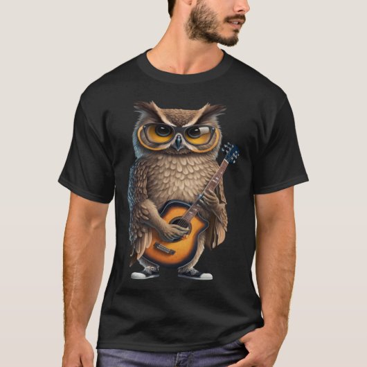 Owl Playing Elektrische Gitarre Tiergitarre T-Shirt (Vorderseite)