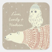 Owl Polar Bär Geschnittene Hasen und Sweaters Star Quadratischer Aufkleber (Vorderseite)