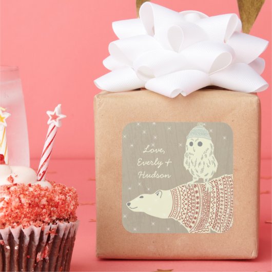Owl Polar Bär Geschnittene Hasen und Sweaters Star Quadratischer Aufkleber (Party)