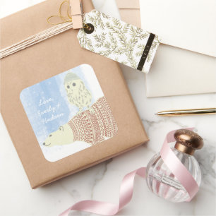 Owl Polar Bär Geschnittene Hasen und Sweaters Star Quadratischer Aufkleber