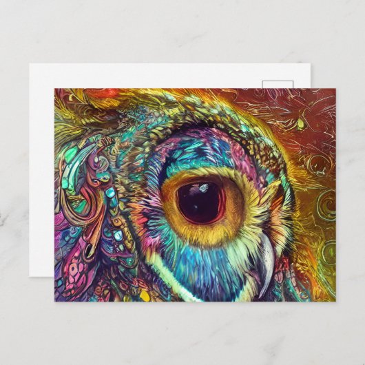 Owl Portrait Fraktal Postkarte (Vorne/Hinten)