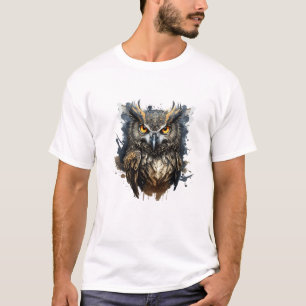 Owl Portrait Tiermalerei Natur im Freien Kunst, Di T-Shirt