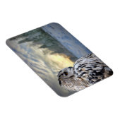 Owl-Portrait über den Winterwaldhintergrund Magnet (Rechte Seite)
