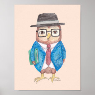 Owl Poster Funny Owl mit Book Animal Wall Dekorati