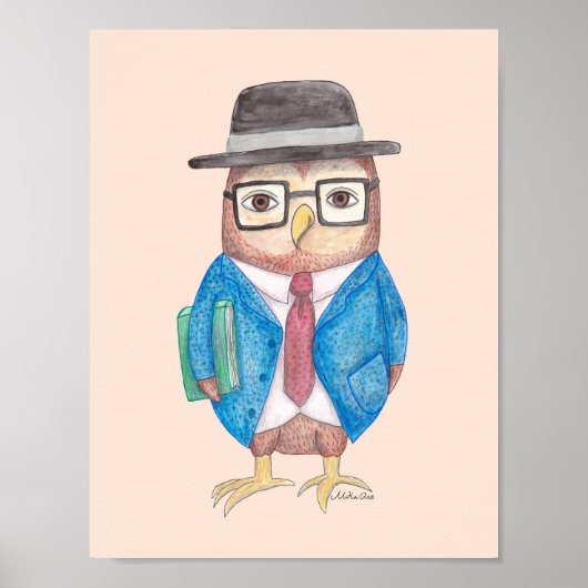 Owl Poster Funny Owl mit Book Animal Wall Dekorati (Vorne)