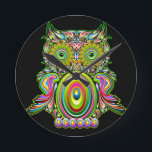 Owl Psychedelic Pop Art Runde Wanduhr<br><div class="desc">Owl originally created on Graphic Vector Technique. Every little piece,  like in a Puzzle,  have been assembled first to compose the multicolor circles and the multicolor drops; then,  every single drop and circle have been patiently assembled to compose the entire Owl. This design is under BluedarkArt Copyright.</div>