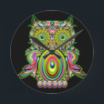Owl Psychedelic Pop Art Runde Wanduhr<br><div class="desc">Owl originally created on Graphic Vector Technique. Every little piece,  like in a Puzzle,  have been assembled first to compose the multicolor circles and the multicolor drops; then,  every single drop and circle have been patiently assembled to compose the entire Owl. This design is under BluedarkArt Copyright.</div>