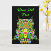 Owl Psychedelic Popart Grußkarte Karte (Gelbe Blume)