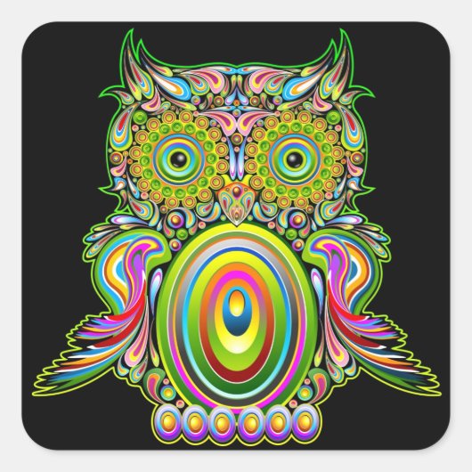 Owl Psychedelic Popart Sticker (Vorderseite)