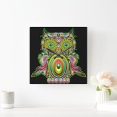 Owl Psychedelic Popart Wall Clock Quadratische Wanduhr (Zuhause)
