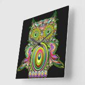 Owl Psychedelic Popart Wall Clock Quadratische Wanduhr (Winkel)