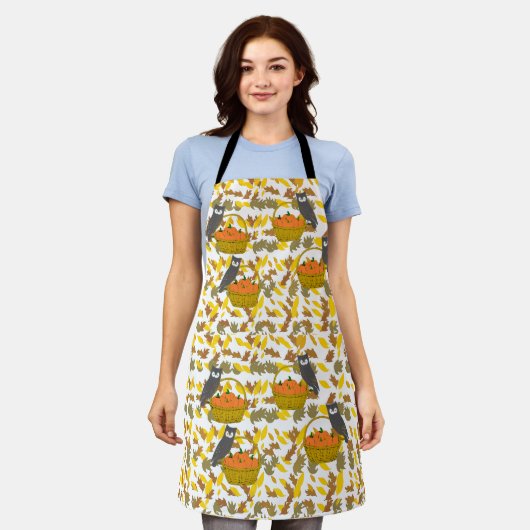 Owl & Pumpkin Harvest" Apron Wird Allover Print Schürze (Getragen)