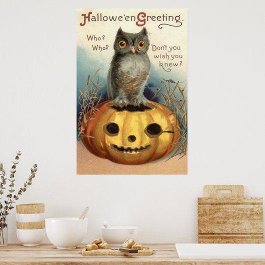 Owl Pumpkin Kürbislaterne Poster (Küche)