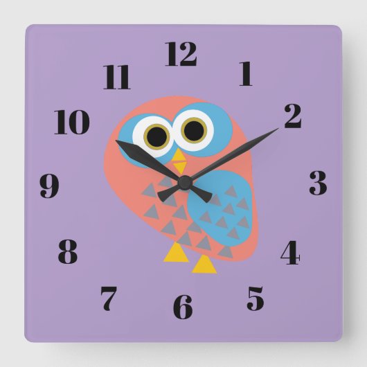 Owl, purple quadratische wanduhr (Vorderseite)