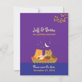 Owl & Pussycat Save the Date (Lila und blau) Einladung