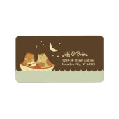 Owl & Pussycat Storybook Wedding (blau und braun) Adressaufkleber (Vorne)