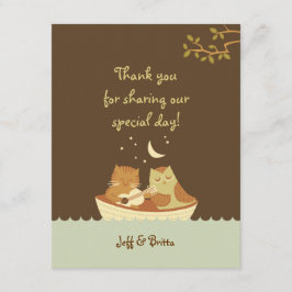 Owl & Pussycat Storybook Wedding (blau und braun) Dankeskarte