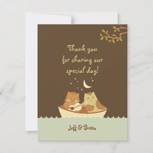Owl & Pussycat Storybook Wedding (blau und braun) Dankeskarte (Vorderseite)