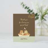 Owl & Pussycat Storybook Wedding (blau und braun) Dankeskarte (Stehend Vorderseite)