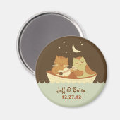Owl & Pussycat Storybook Wedding (blau und braun) Magnet (Vorderseite/Rückseite)