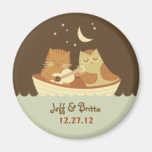 Owl & Pussycat Storybook Wedding (blau und braun) Magnet (Vorne)