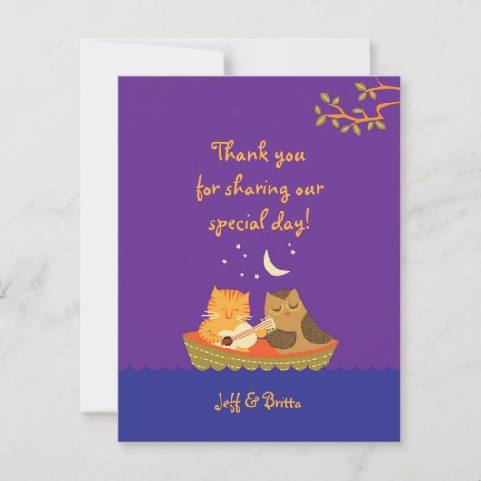 Owl & Pussycat Storybook Wedding (Lila und blau) Dankeskarte (Vorderseite)
