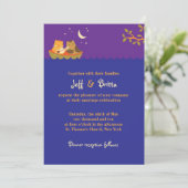 Owl & Pussycat Storybook Wedding (Lila und blau) Einladung (Stehend Vorderseite)