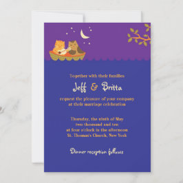 Owl & Pussycat Storybook Wedding (Lila und blau) Einladung