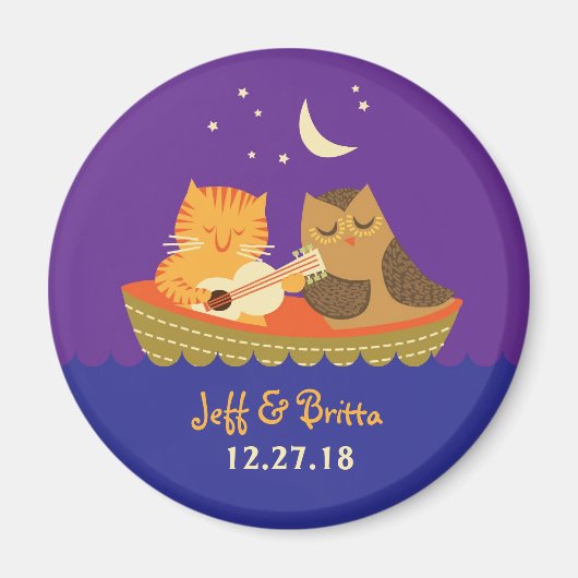 Owl & Pussycat Storybook Wedding (Lila und blau) Magnet (Vorne)