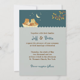 Owl & Pussycat Storybook Wedding (Sea Blue) Einladung