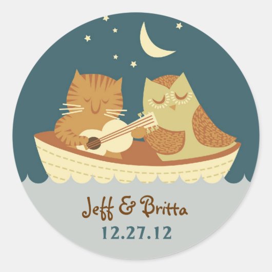 Owl & Pussycat Storybook Wedding (Sea Blue) Runder Aufkleber (Vorderseite)