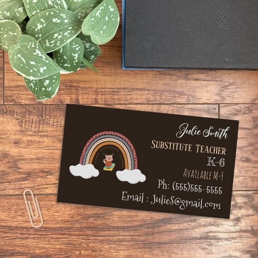 Owl Rainbow Sub Teacher Standard Business Card Visitenkarte
