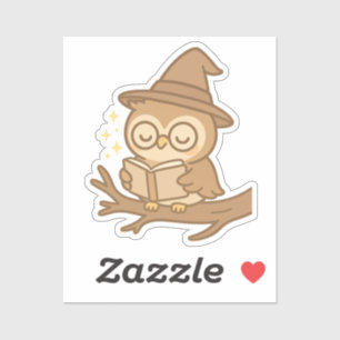 Owl Reading a Zauberbuch Aufkleber