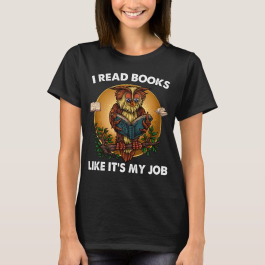 Owl Reading Book Lover Funny Librarian Bibliophile T-Shirt (Vorderseite)