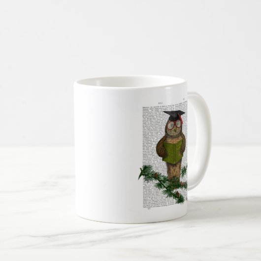 Owl Reading on Branch Kaffeetasse (VorderseiteRechts)