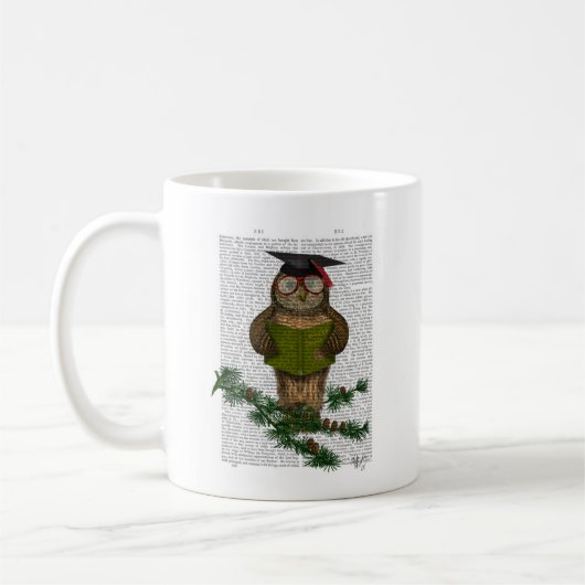 Owl Reading on Branch Kaffeetasse (Links)