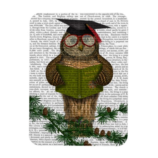 Owl Reading on Branch Magnet (Vertikal)