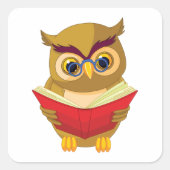 Owl Reading Quadratischer Aufkleber (Vorderseite)